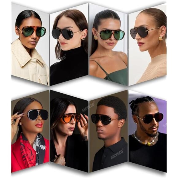 Oversized Aviator Sunglasses Men Women Retro Big Frame UV400 Fashion Shades - Picture 4 of 7